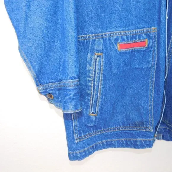 Vintage FILA Denim Jacket Adult M USA Made Rare 90s Jean Button Up Faded Casual